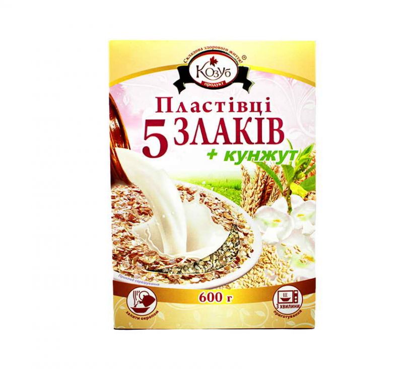 Суміш пластівців 5 злаків та насіння кунжуту 600 г Козуб