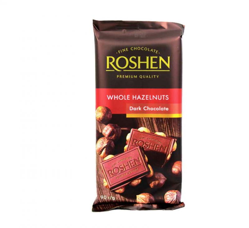 Шоколад екстрачорний з цілим лісовим горіхом 90 г Roshen