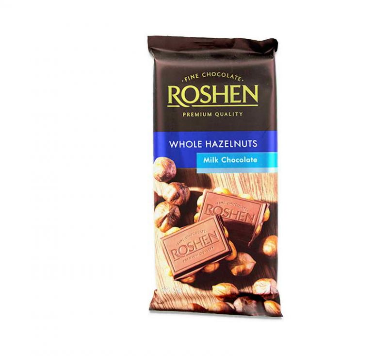 Шоколад молочнийз цілим лісовим горіхом 90 г Roshen
