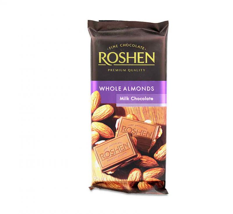 Шоколад молочний з цілим мигдалем 90 г Roshen